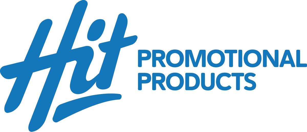 Blue logo of Hit Promotional Products on a white background
