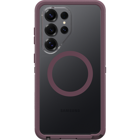 Samsung phone case with a dark purple border on a white background