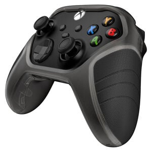 Black gaming controller with Xbox logo on a white background