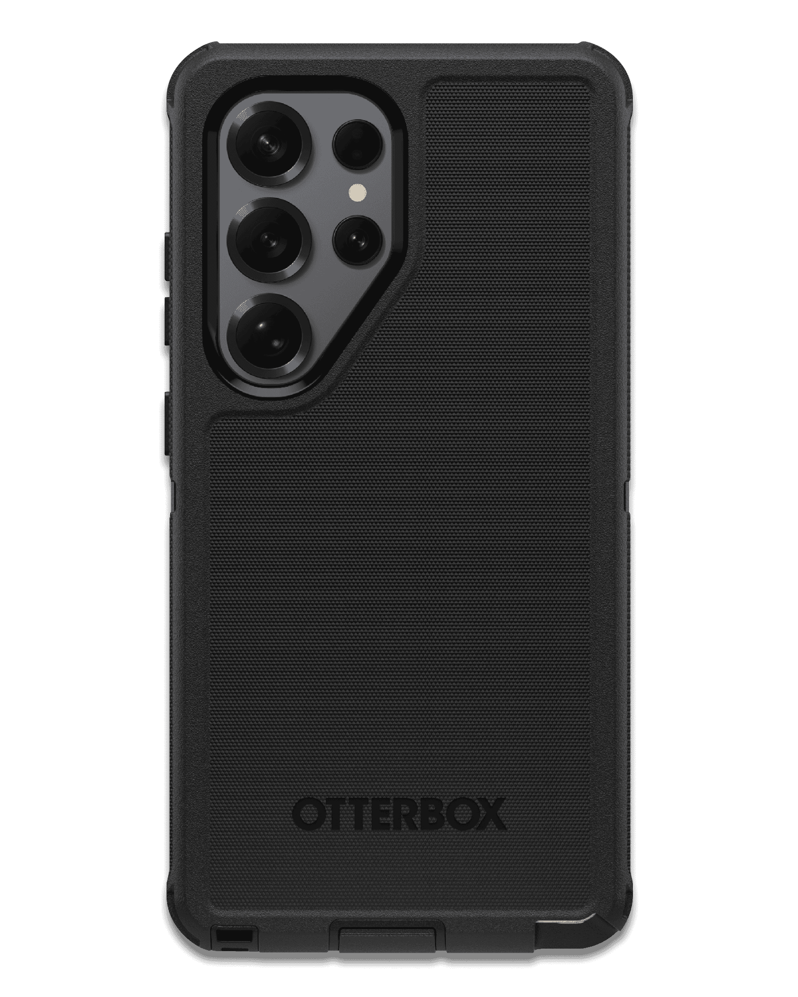 Black OtterBox phone case on a transparent background