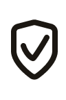 Black shield icon with a check mark on a white background