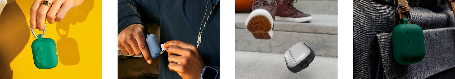 blue, black, and green airpod cases