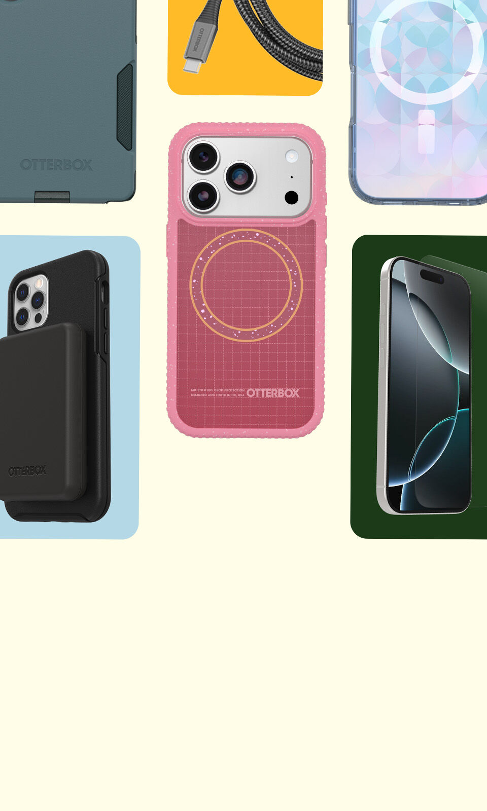 iPhone case, screen protector and power bank