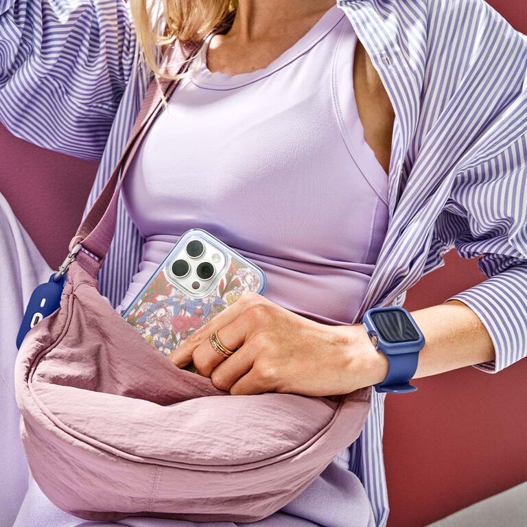 Woman with floral iphone 16 case and matching accessoires | OtterBox