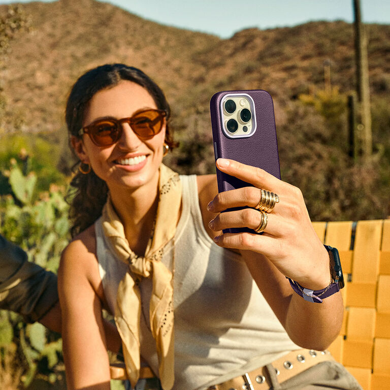 selfie using purple cactus leather iPhone case